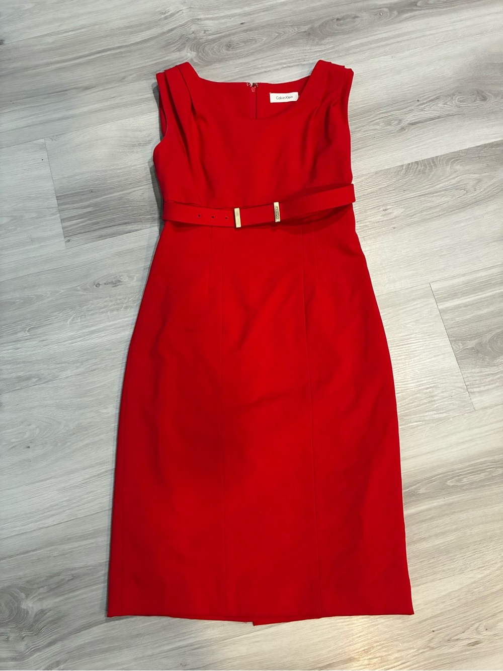 Calvin Klein Red Belted Sheath Dress